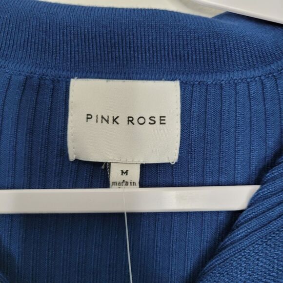 Pink Rose blue ribbed button front long sleeve preppy old money sweater Med NWT - Picture 3 of 7